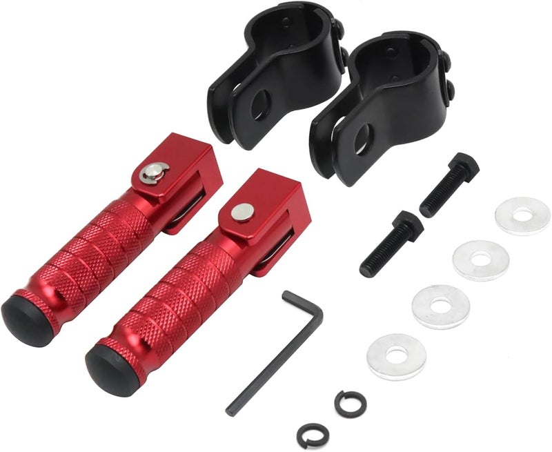 YWLUWEI M8 Motorcycle Foot Rests Fit 1.22-1.29in Motorbike Brackets Foldable Foot Pegs Front Footpeg Rear Footpeg Anti-Skid Rearsets Folded Footrest 90 Degree Fixed Folding Passenger Pedal Supports (Red) - Image 5